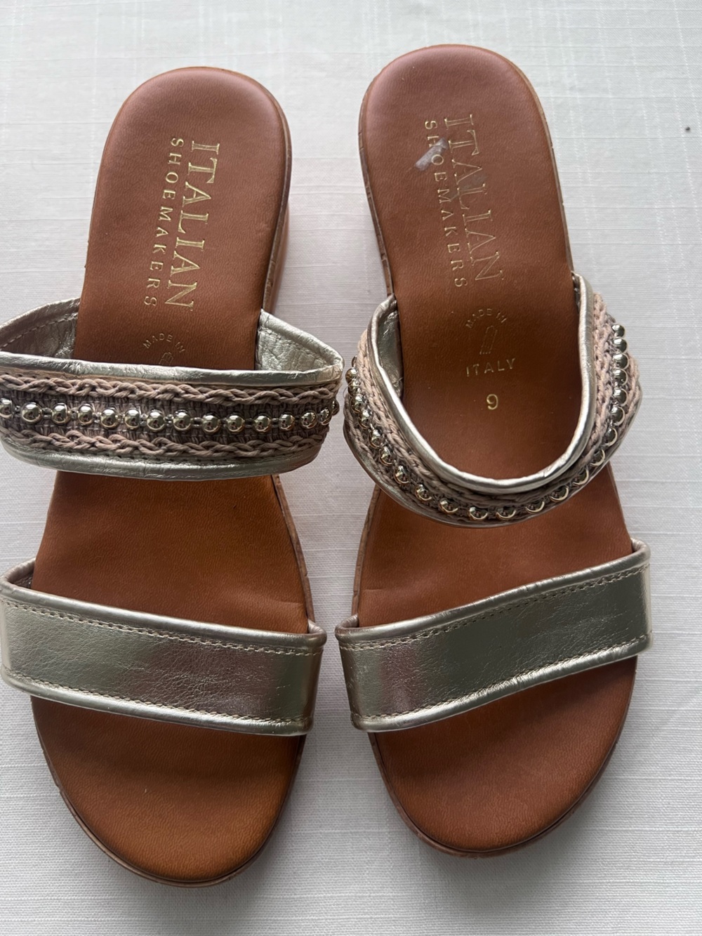 Italian Shoemakers Silver Braided Bead Slide Sandals